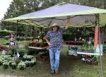 Man with wearing a hat standing under a tent at gardenfest